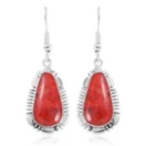 Southwestern Red Coral Dangle Earrings in 925 Sterling Silver & French Hooks NWT